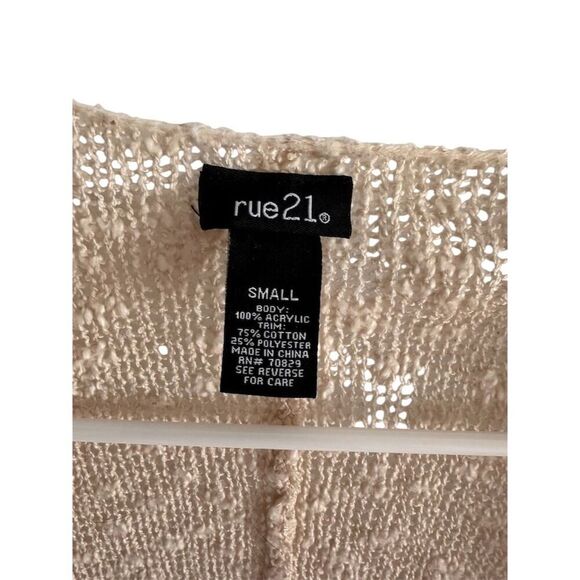 Rue21 Women's Beige Open Front Cardigan Sweater Lace Trim Size S - Picture 2 of 4